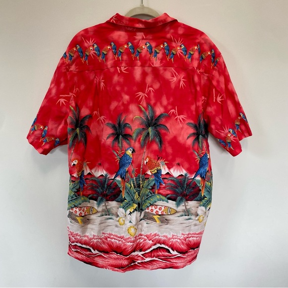 Vintage Ky’s Men’s Red Hawaiian Shirt Parrots Surfboards Buttondown - Picture 6 of 11